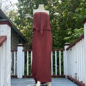 Gauze Sleeveless Dress in Rust